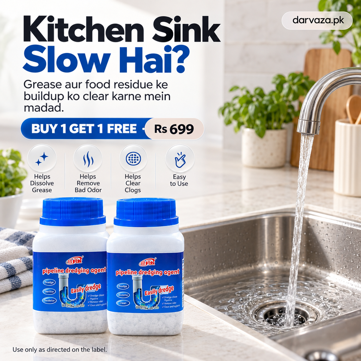BUY 1 GET 1 FREE Pipeline Drain & Sink Cleaner with Premium Deep Cleaning Powder Formula