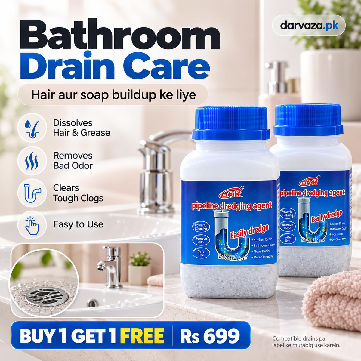 BUY 1 GET 1 FREE Pipeline Drain & Sink Cleaner with Premium Deep Cleaning Powder Formula