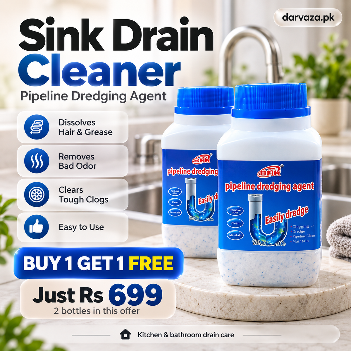 BUY 1 GET 1 FREE Pipeline Drain & Sink Cleaner with Premium Deep Cleaning Powder Formula