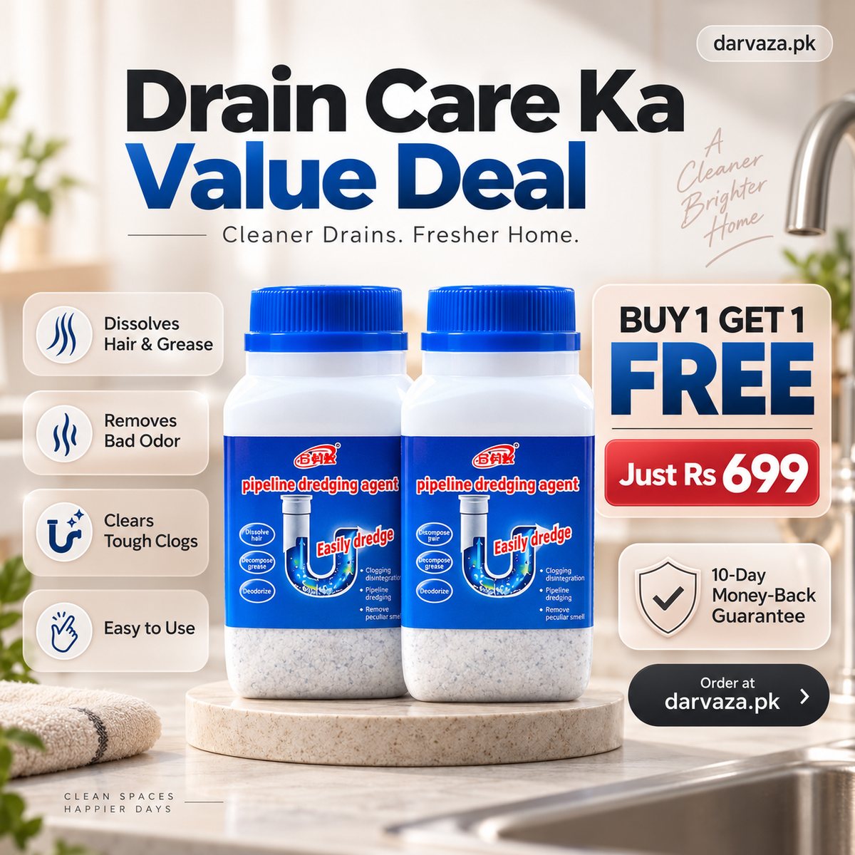 BUY 1 GET 1 FREE Pipeline Drain & Sink Cleaner with Premium Deep Cleaning Powder Formula