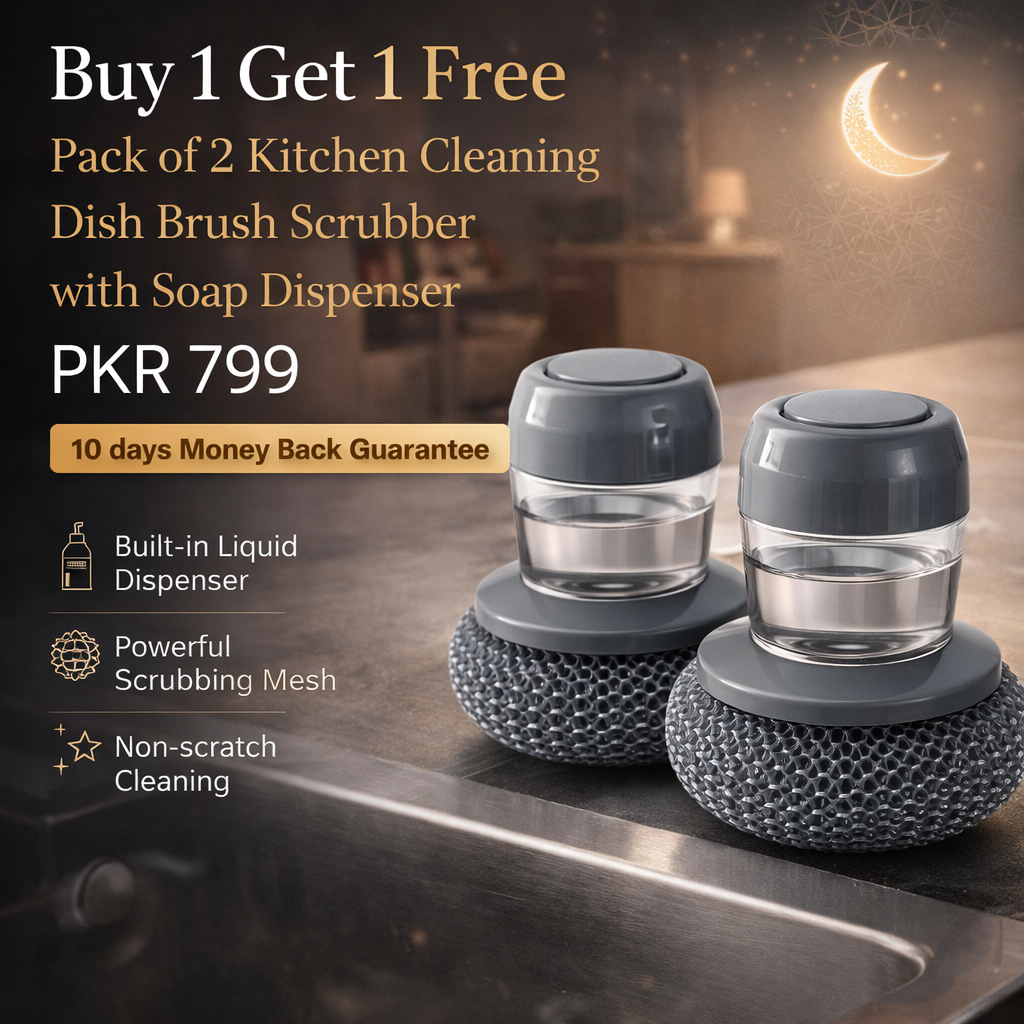Buy 1 Get 1 Free Offer 2 Pcs Kitchen Cleaning Dish Brush Scrubber with Soap Dispenser