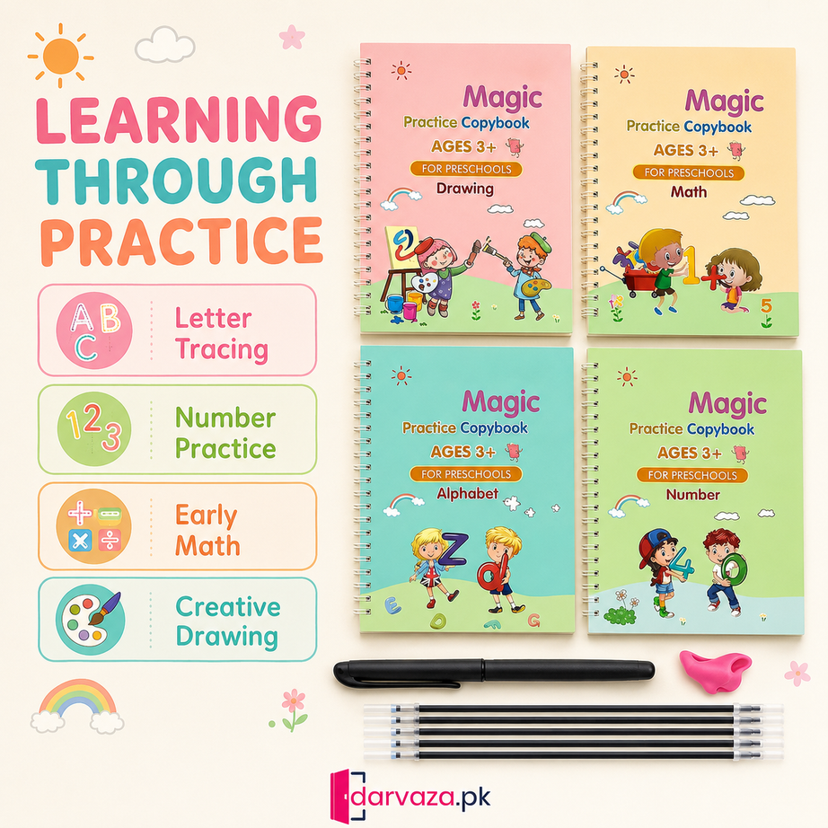 Kids Reusable Practice Book (4 Books + 1 Pen + 1 Grip & 10 Refills) Rs 999