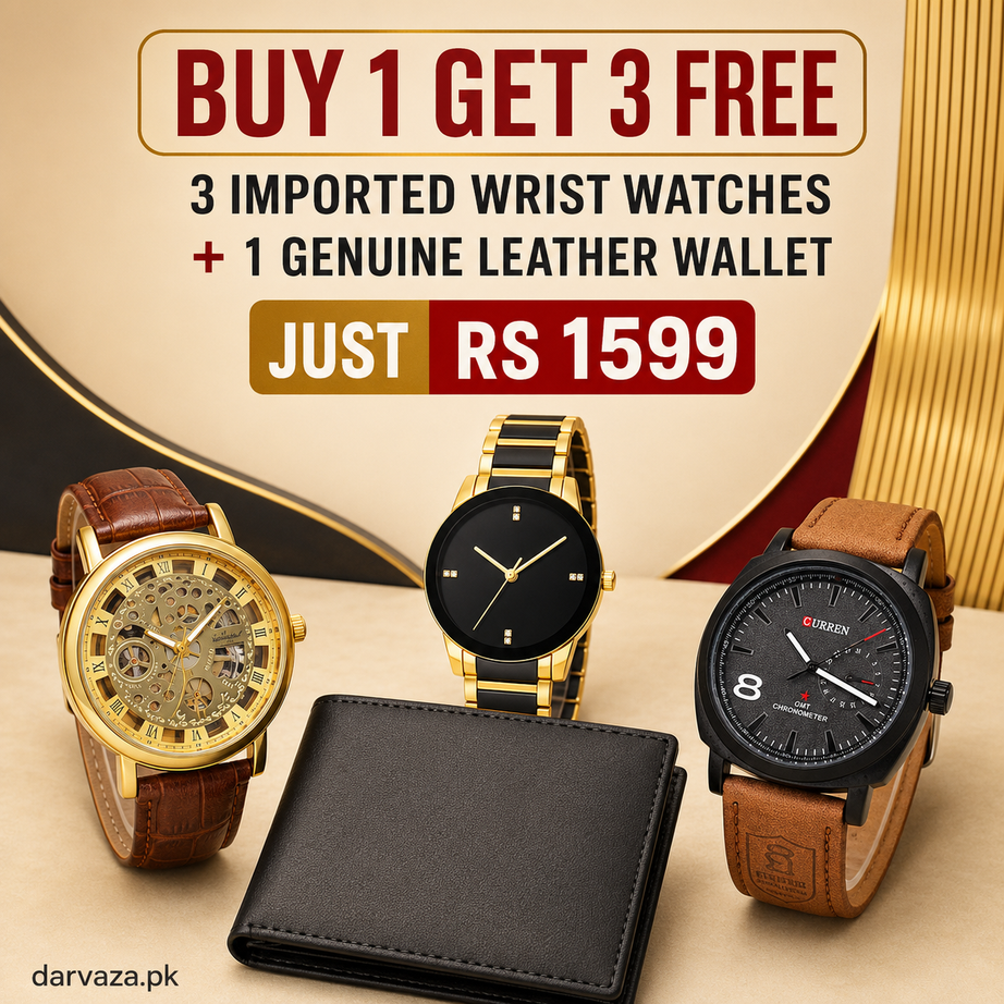 Buy 1 Get 3 Free Offer 3 Wrist Watches & 1 Leather Wallet
