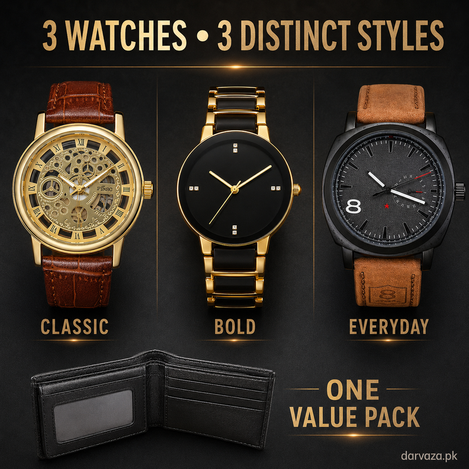 Buy 1 Get 3 Free Offer 3 Wrist Watches & 1 Leather Wallet