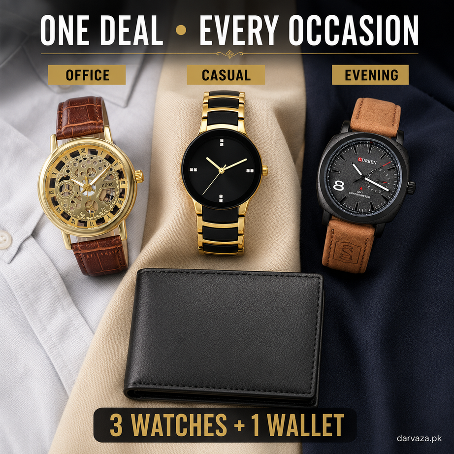 Buy 1 Get 3 Free Offer 3 Wrist Watches & 1 Leather Wallet
