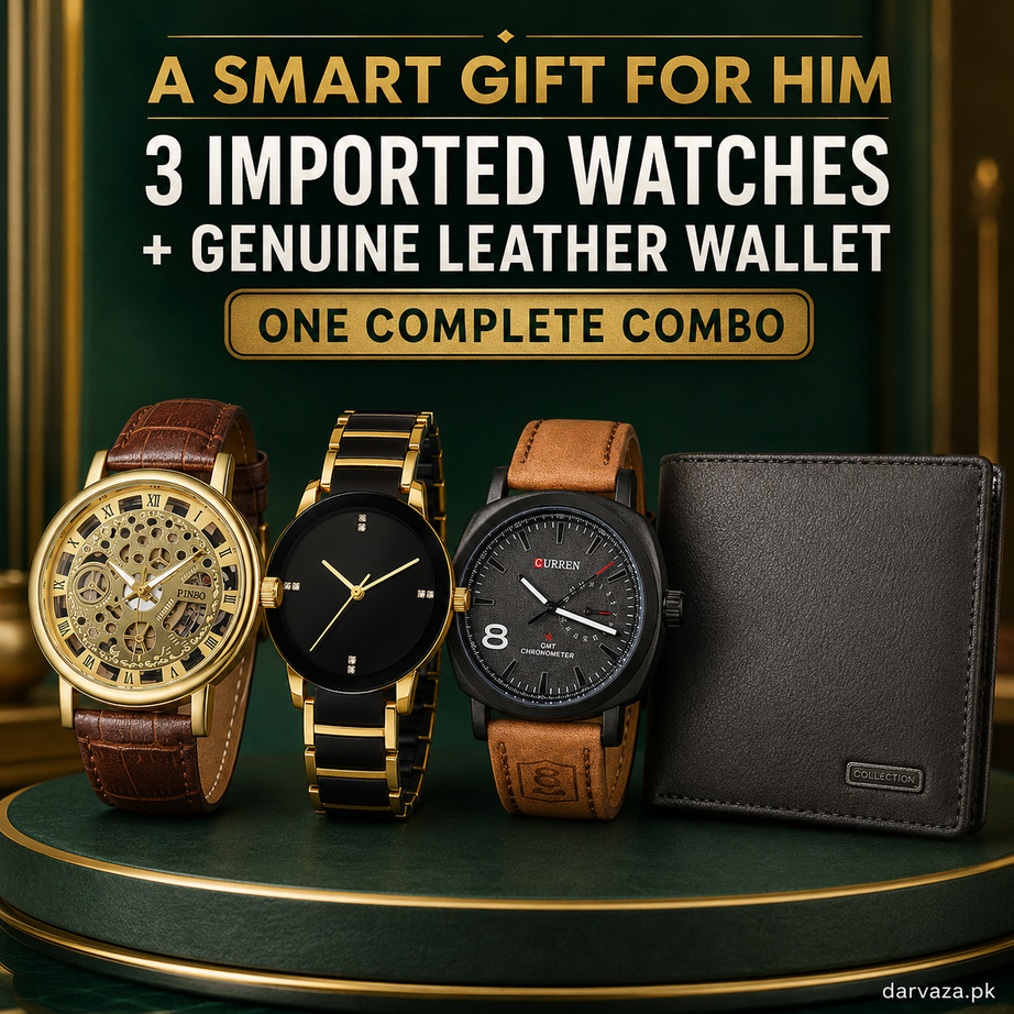 Buy 1 Get 3 Free Offer 3 Wrist Watches & 1 Leather Wallet