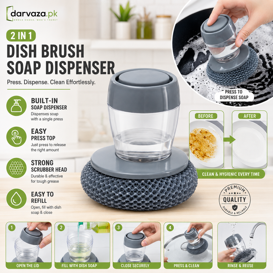 Buy 1 Get 1 Free Offer 2 Pcs Kitchen Cleaning Dish Brush Scrubber with Soap Dispenser