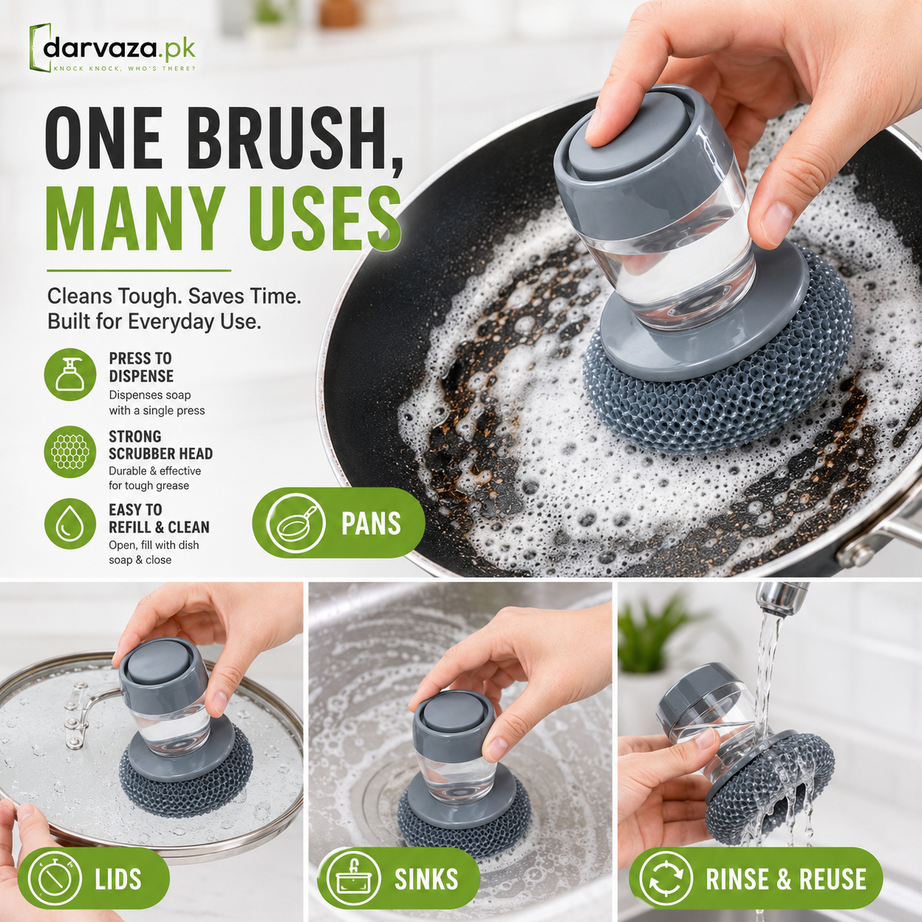 Buy 1 Get 1 Free Offer 2 Pcs Kitchen Cleaning Dish Brush Scrubber with Soap Dispenser