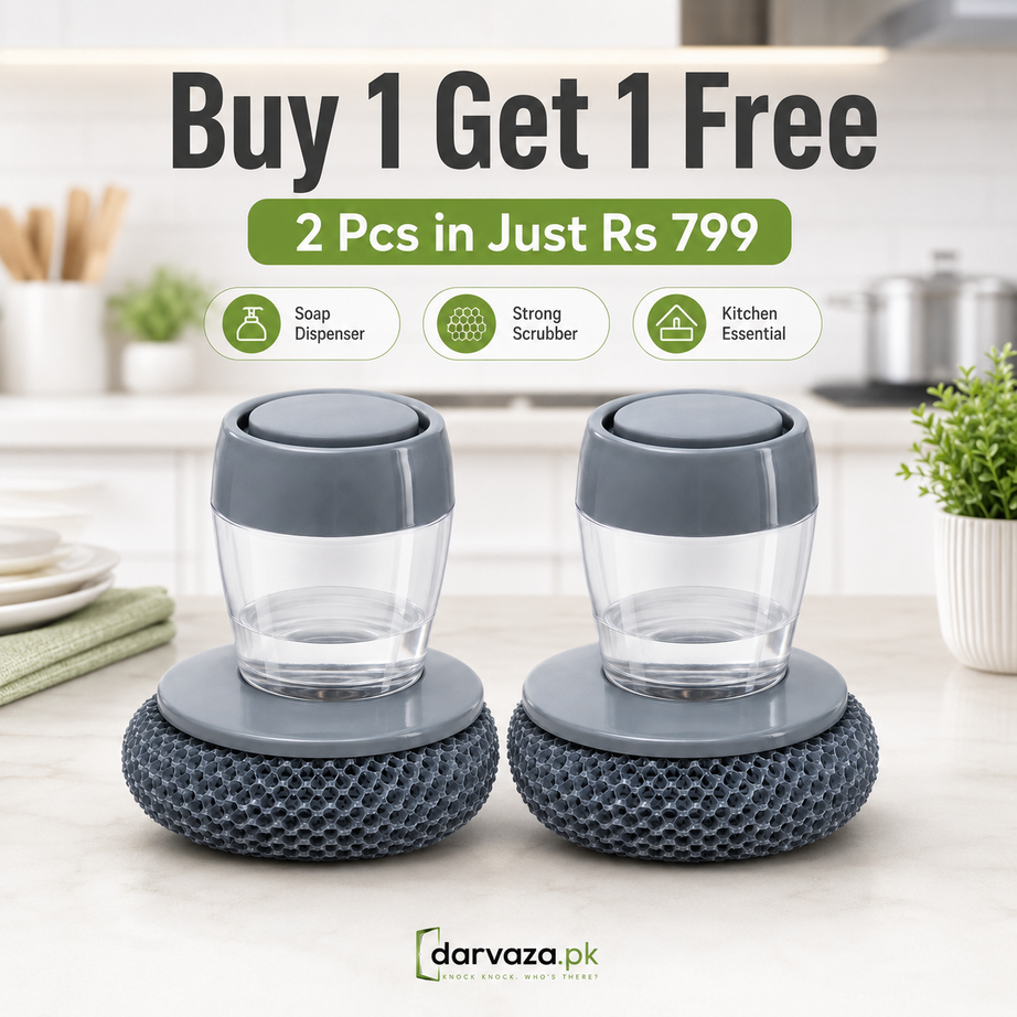 Buy 1 Get 1 Free Offer 2 Pcs Kitchen Cleaning Dish Brush Scrubber with Soap Dispenser