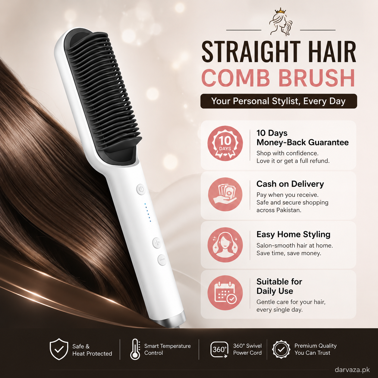 Electric Hair Comb Brush for Straightening and Curling