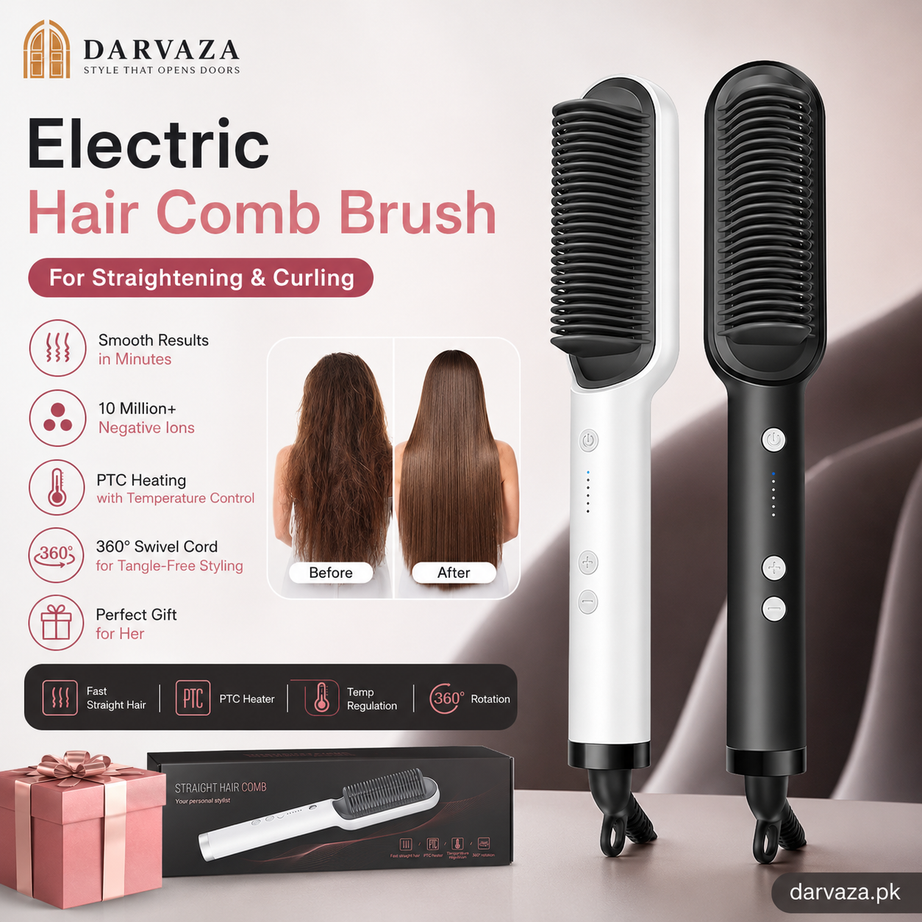 Electric Hair Comb Brush for Straightening and Curling