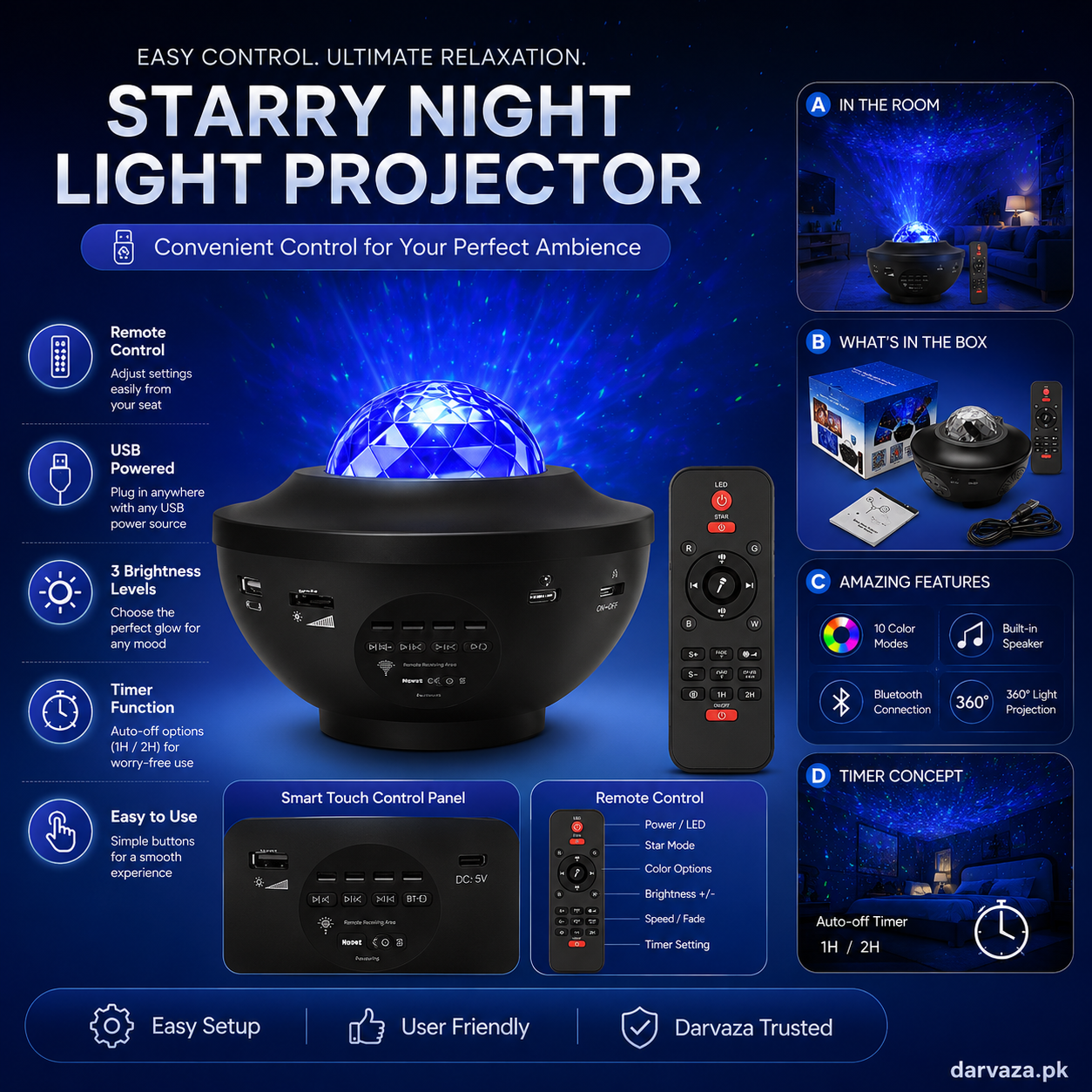 RC Starry Night Lamp Projector with Bluetooth Party Speaker
