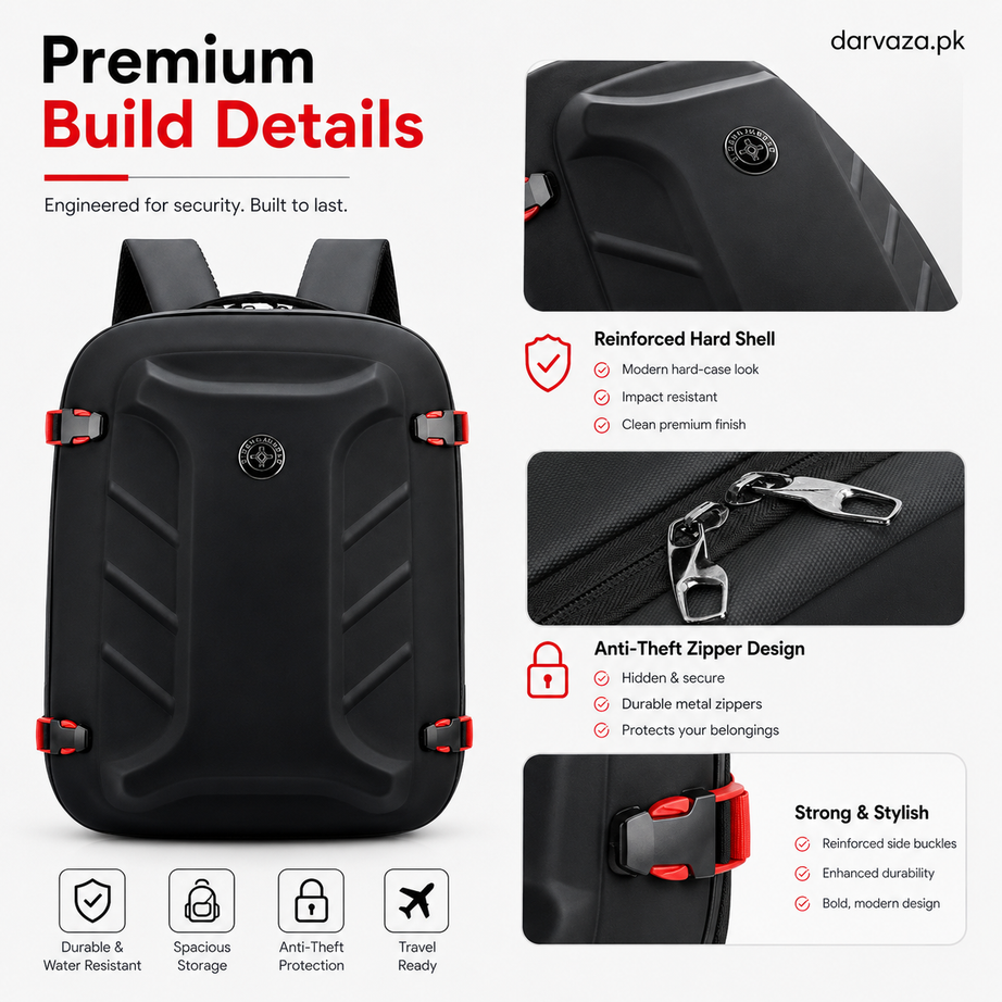 Black with Red Bag Pack with USB Port and Anti-Theft