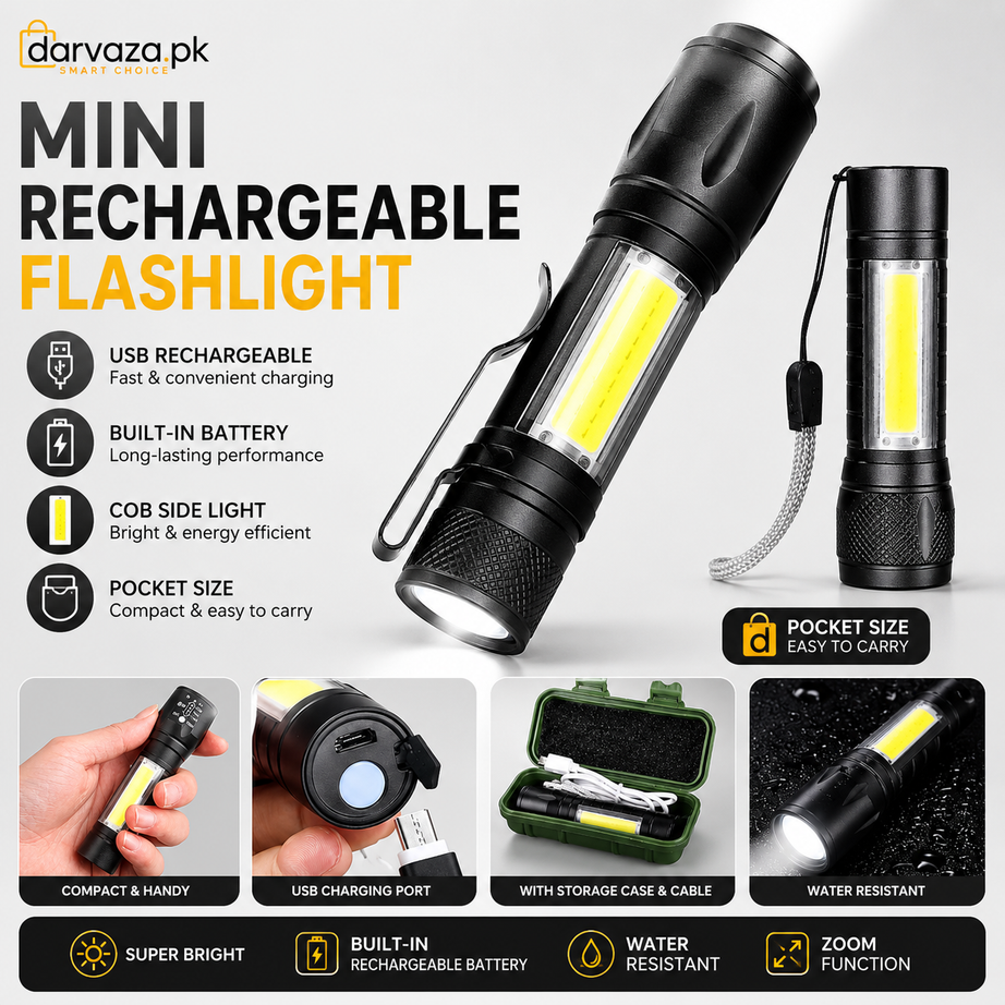 Mini Zoomable Rechargeable LED Torch light with Green Case