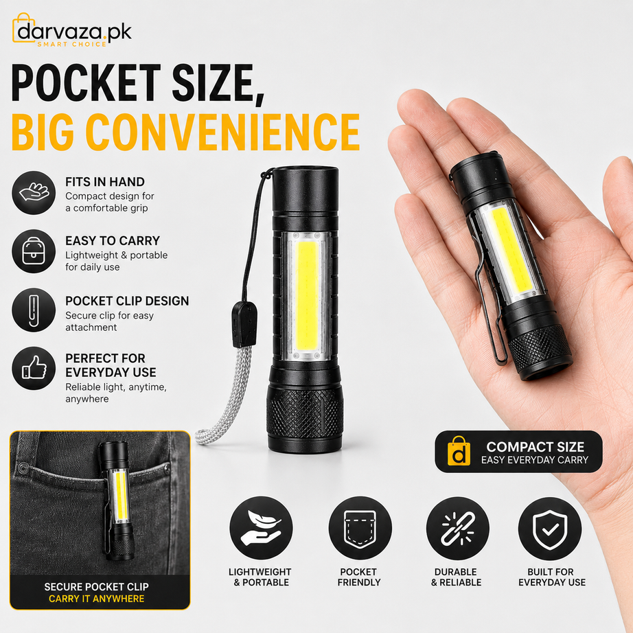 Mini Zoomable Rechargeable LED Torch light with Green Case