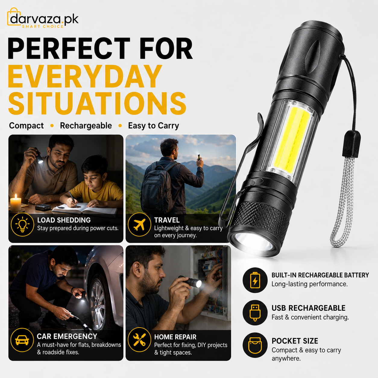 Mini Zoomable Rechargeable LED Torch light with Green Case