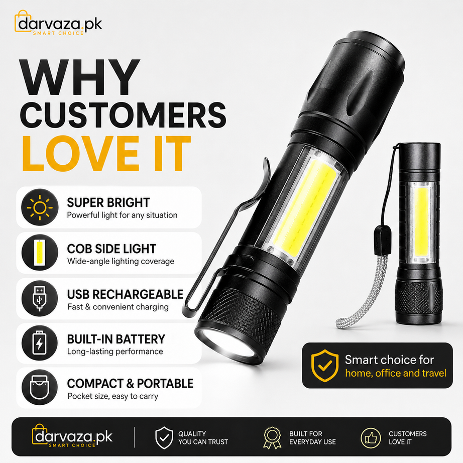 Mini Zoomable Rechargeable LED Torch light with Green Case