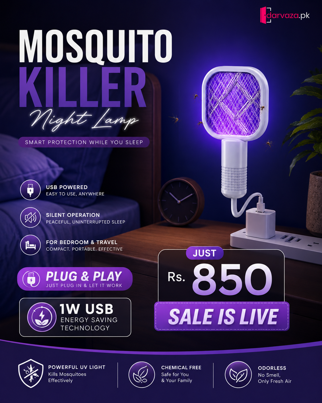 2in1 Mosquito Killer Night Lamp with UV Insect Catcher
