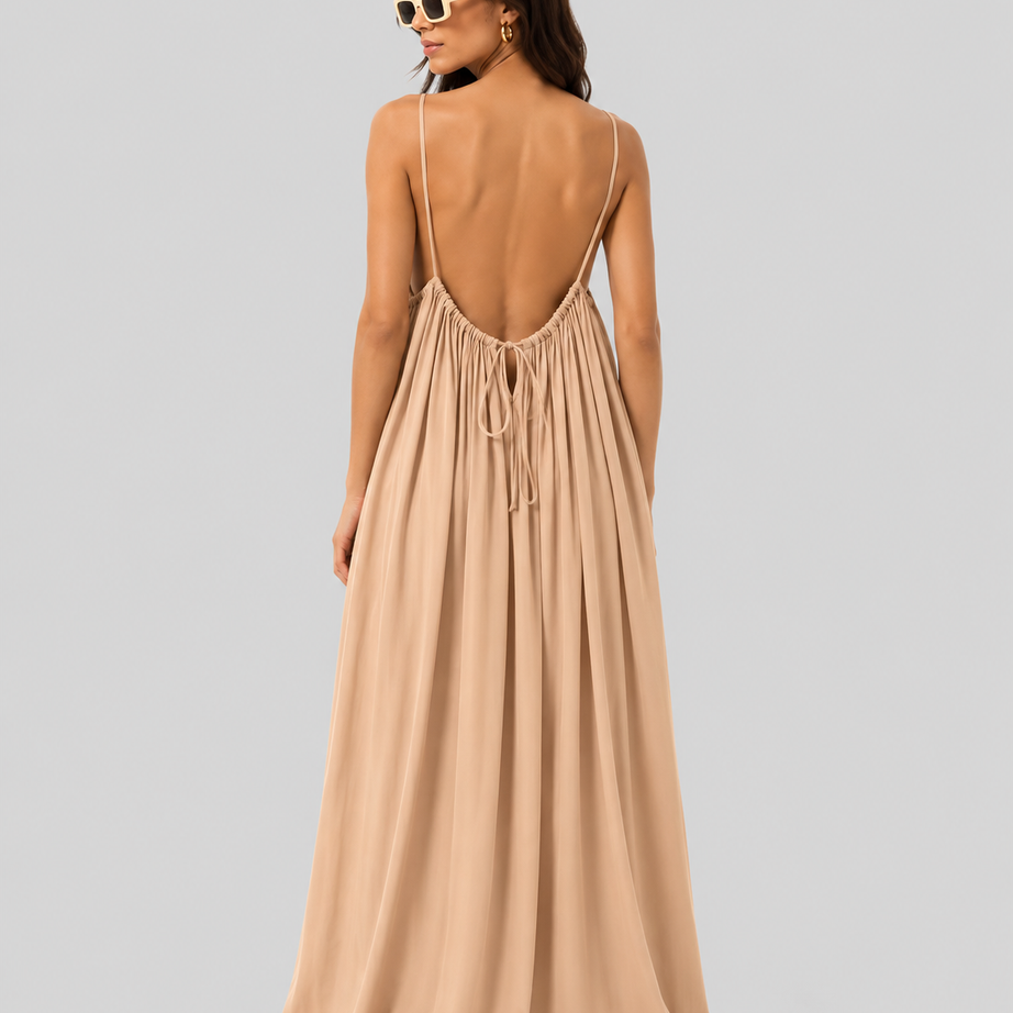 Skin Backless Cami Gathered Maxi Dress with Back Flow