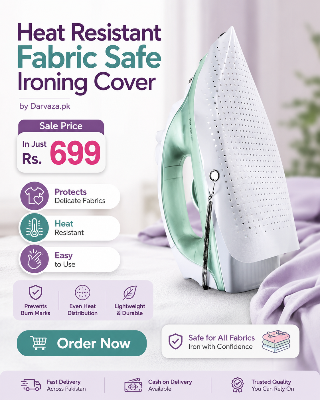 Non-Stick Iron Soleplate Cover | Iron Protector Shoe for Clothes – Heat Resistant & Fabric Safe