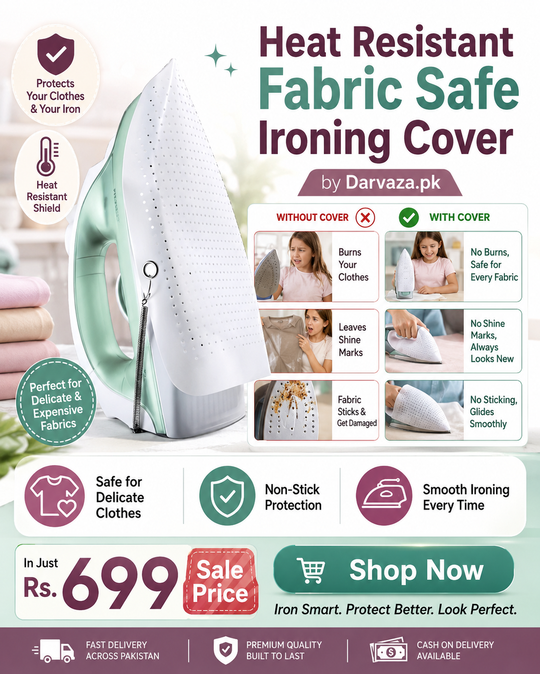 Non-Stick Iron Soleplate Cover | Iron Protector Shoe for Clothes – Heat Resistant & Fabric Safe
