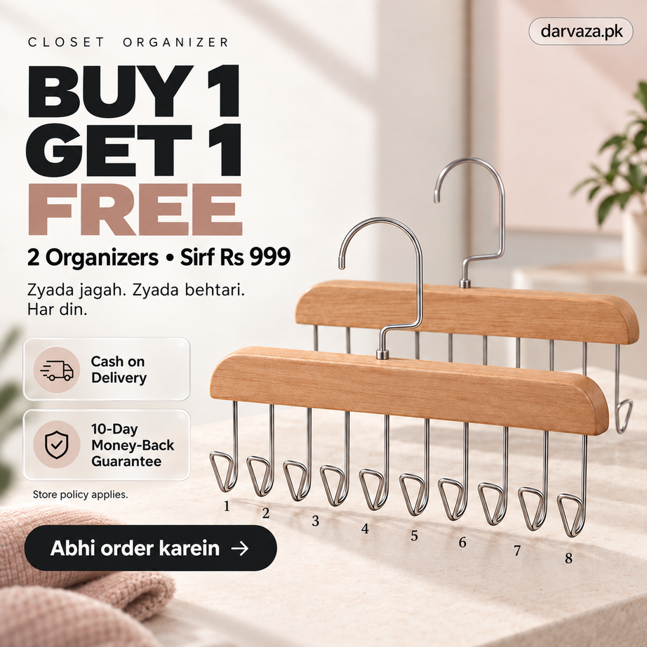 Buy 1 Get 1 Free Offer 2 Storage Wood Hanger 8 Hooks Organizer