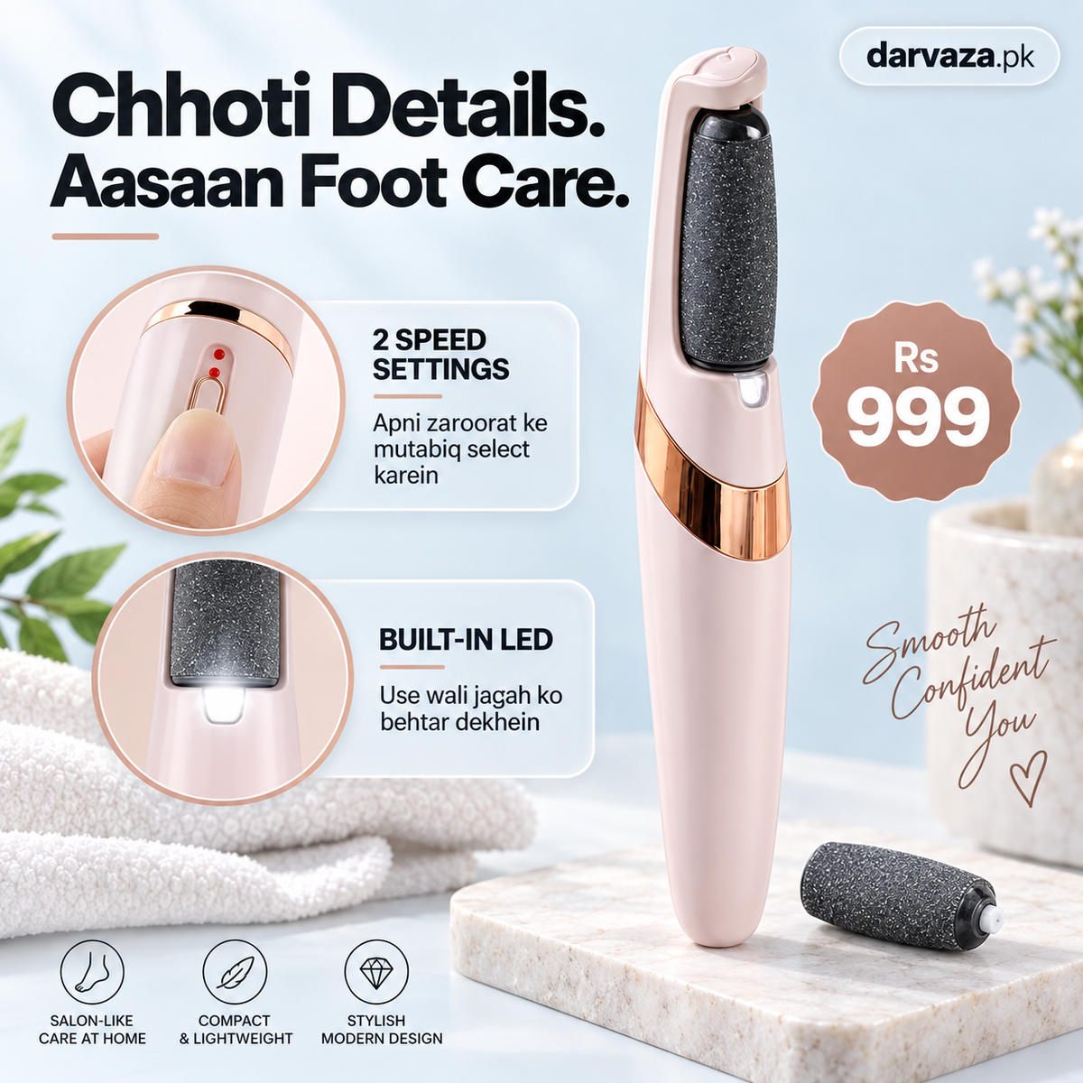 Electric Flawless Pedicure Foot Grinder Machine with 2 Roller Heads