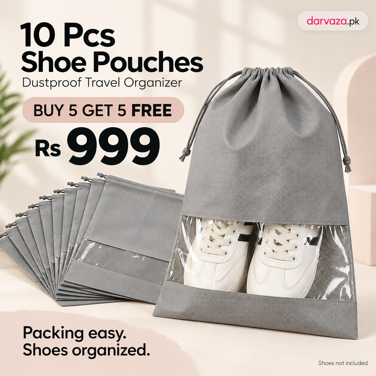 10 Pcs Shoe Pouches & Dustproof Travel Organizer