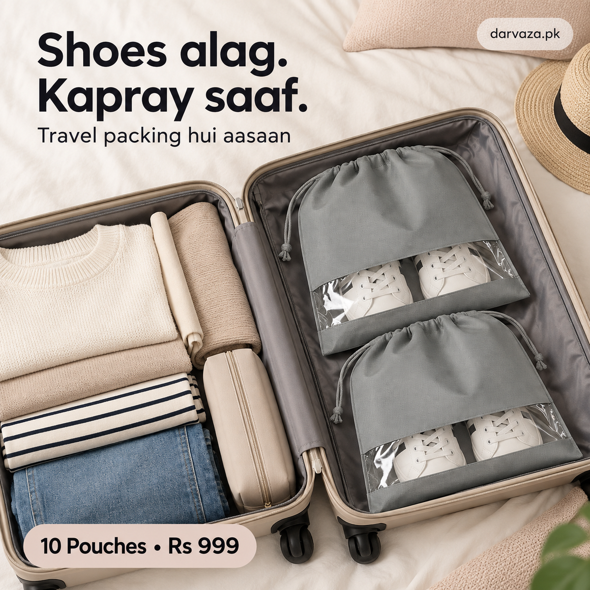 10 Pcs Shoe Pouches & Dustproof Travel Organizer