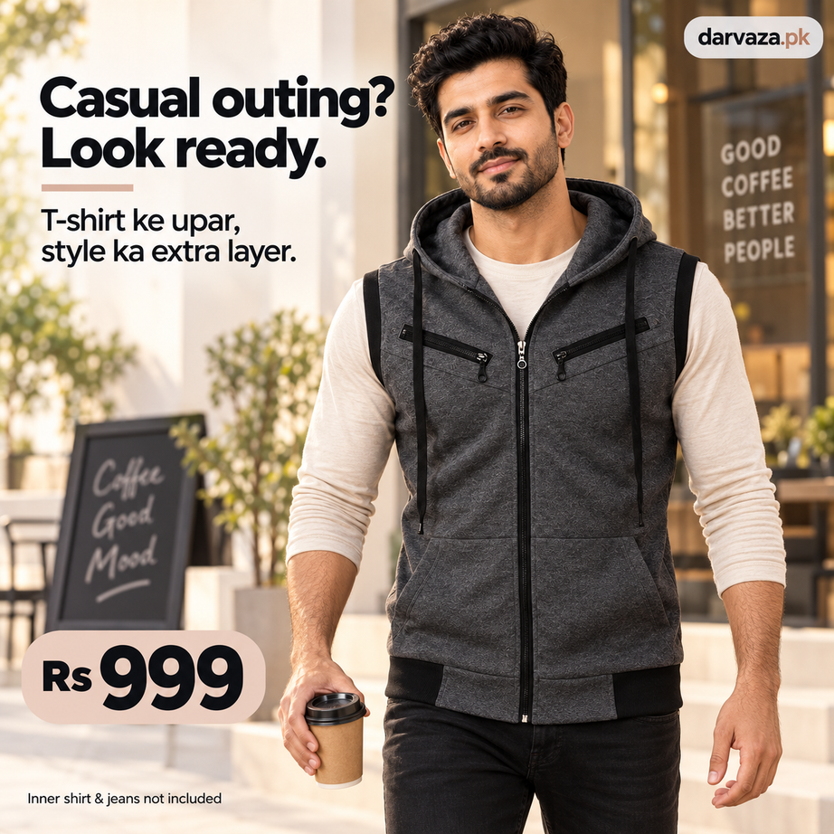 Sleeveless Zipper Hoodie in Charcoal in Just Rs 999