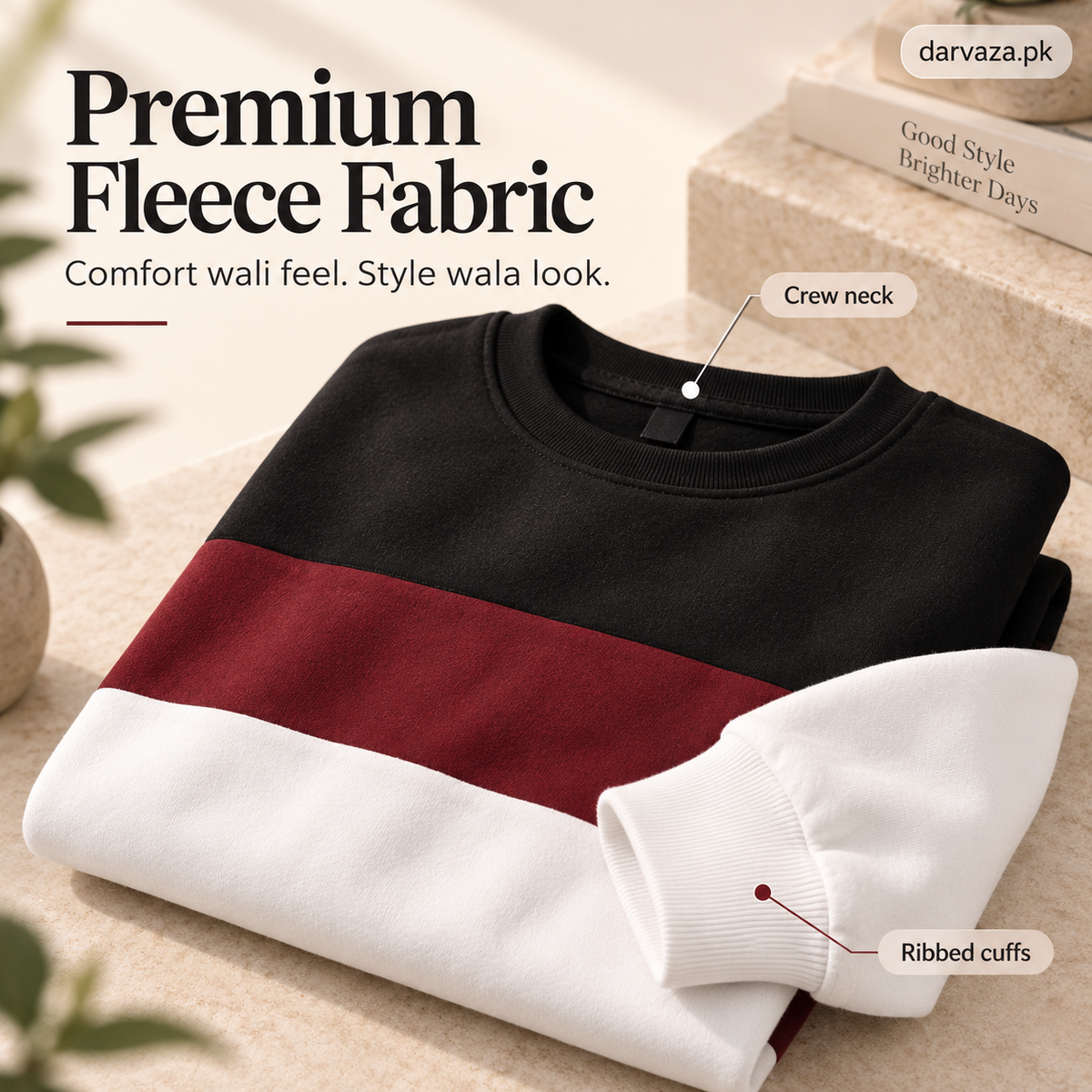 Black Maroon and White Block Sweatshirt