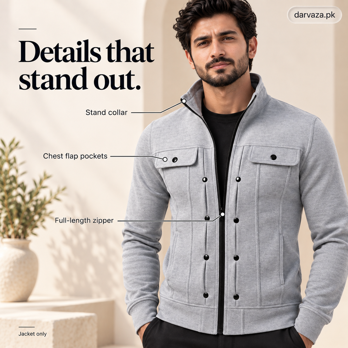 Grey Modern Style Zipper Jacket For Men