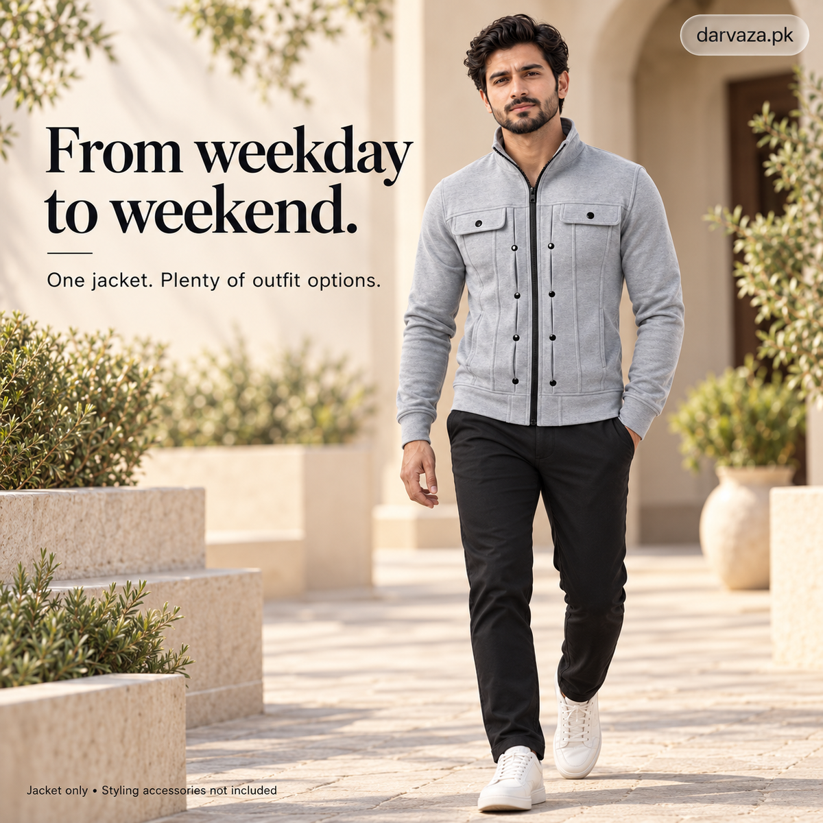 Grey Modern Style Zipper Jacket For Men