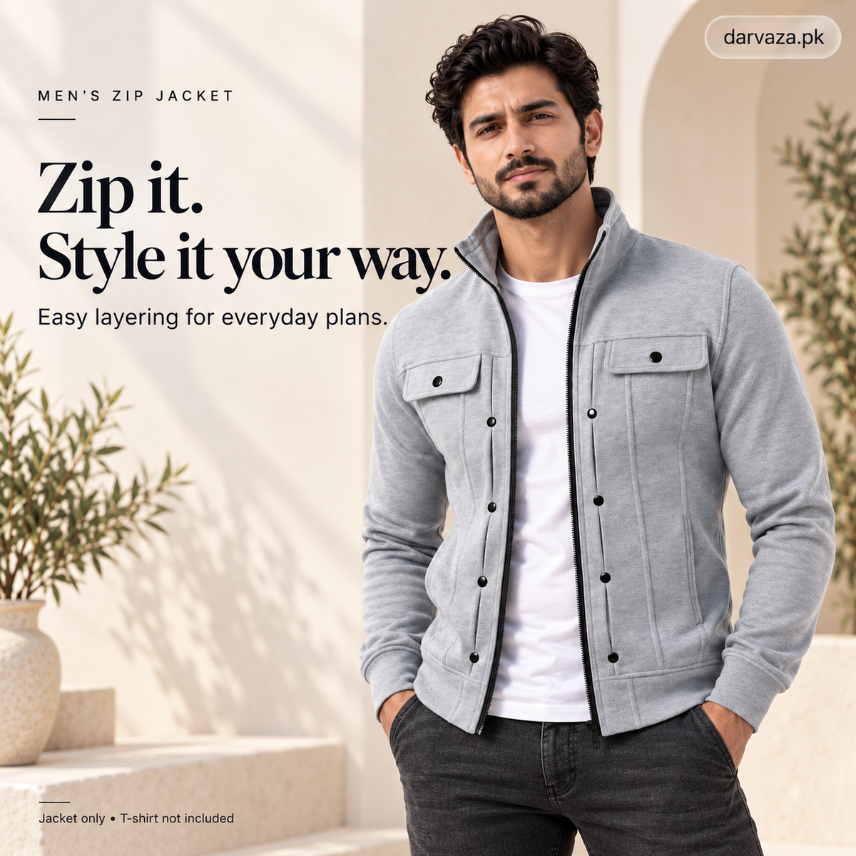 Grey Modern Style Zipper Jacket For Men