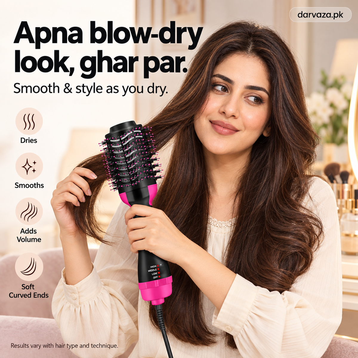3-in-1 One Step Hot Air Straightener Brush & Hair Dryer