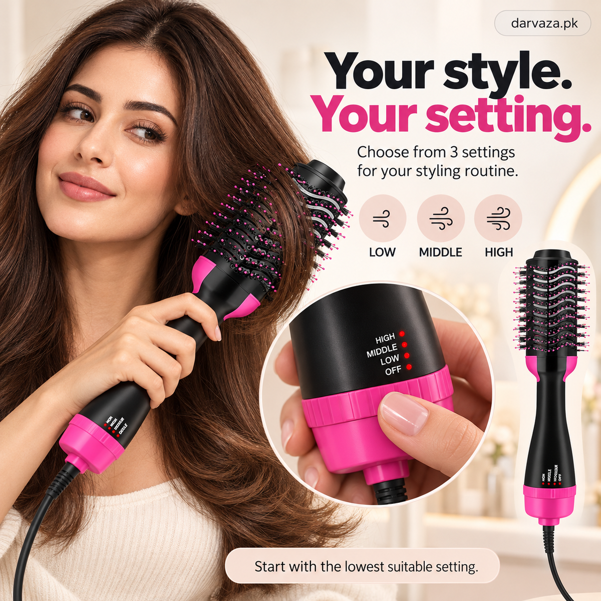 3-in-1 One Step Hot Air Straightener Brush & Hair Dryer