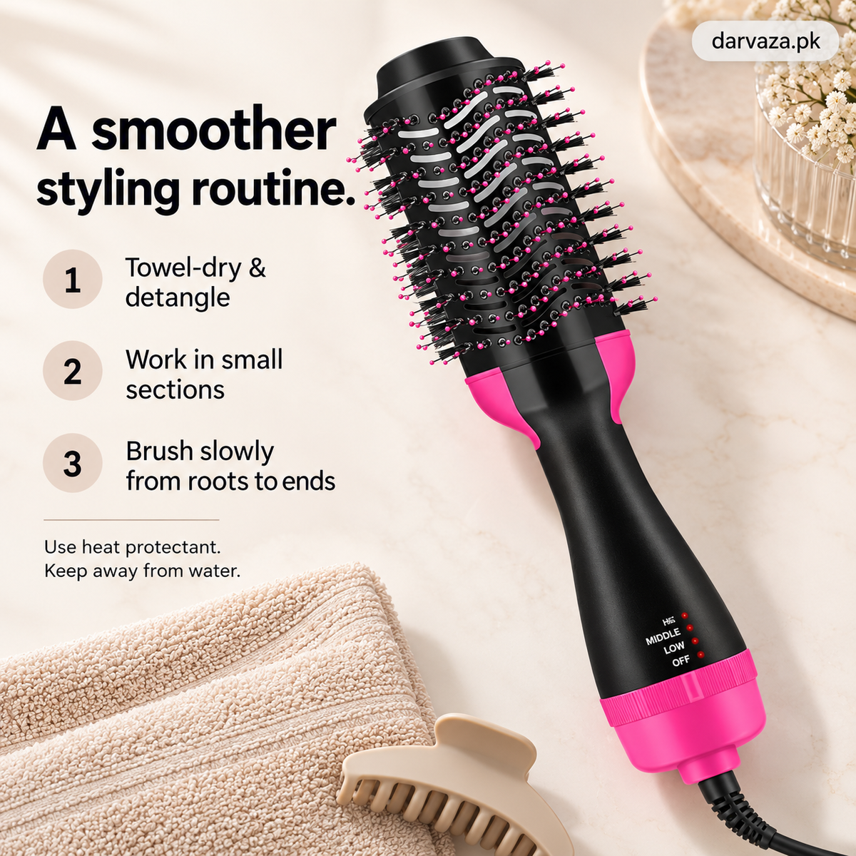 3-in-1 One Step Hot Air Straightener Brush & Hair Dryer