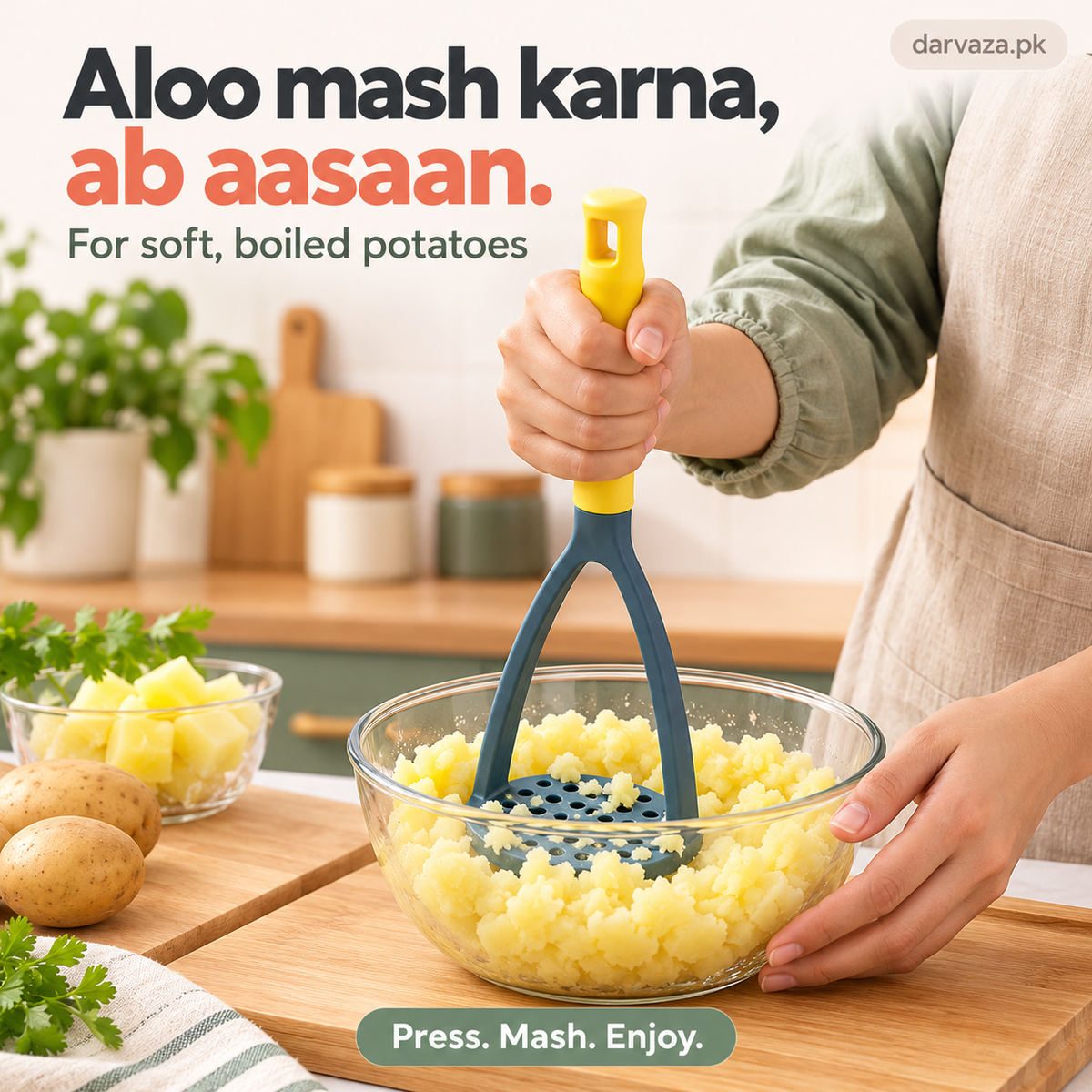 2 Hand Held Potato Masher With Handle