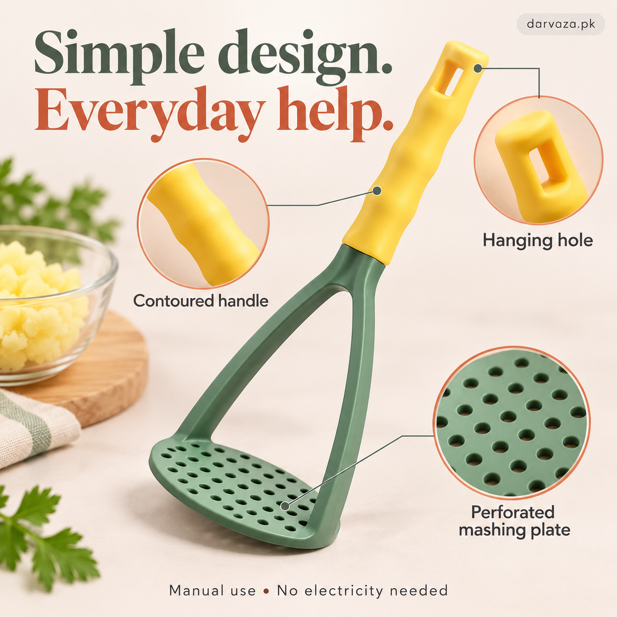 2 Hand Held Potato Masher With Handle