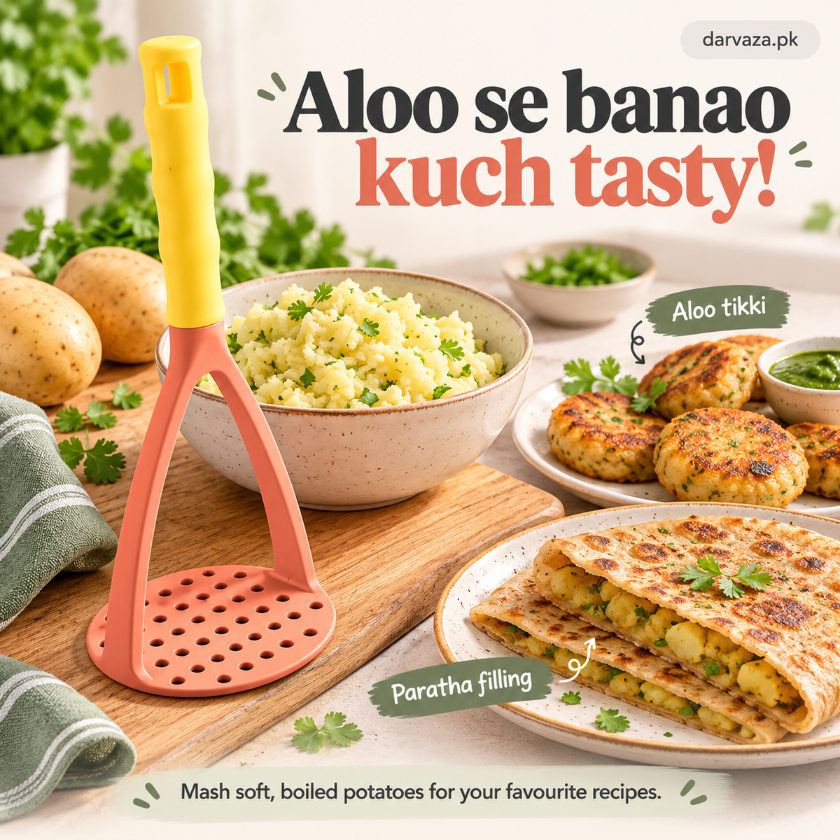 2 Hand Held Potato Masher With Handle