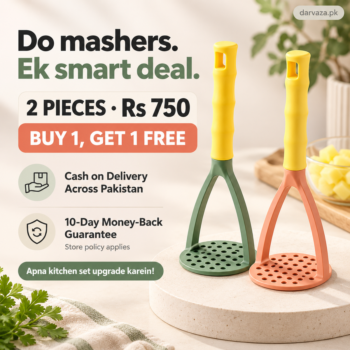 2 Hand Held Potato Masher With Handle