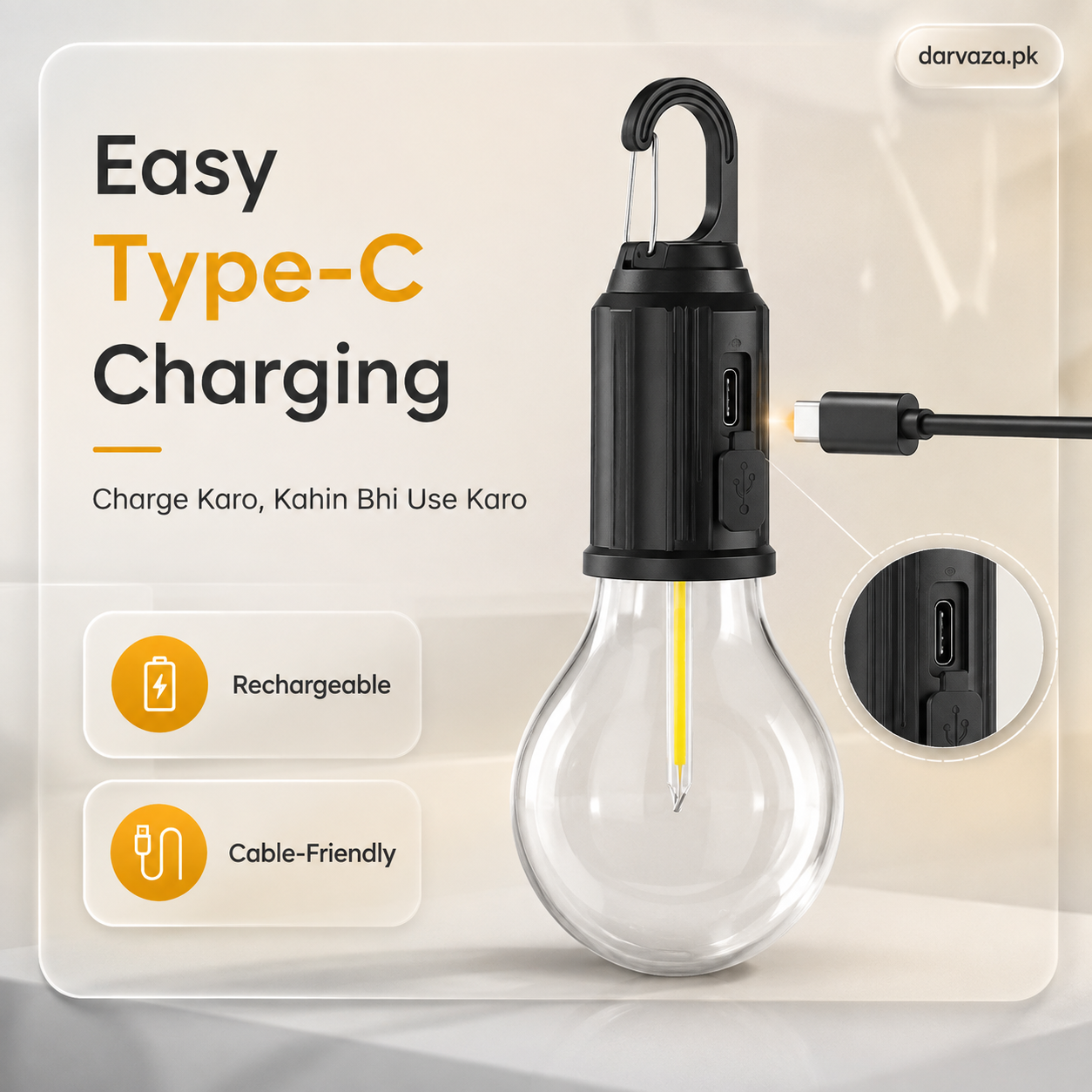 Buy 1 Get 1 Free Offer LED Lamp Bulb with Clip Hook Rechargeable Waterproof