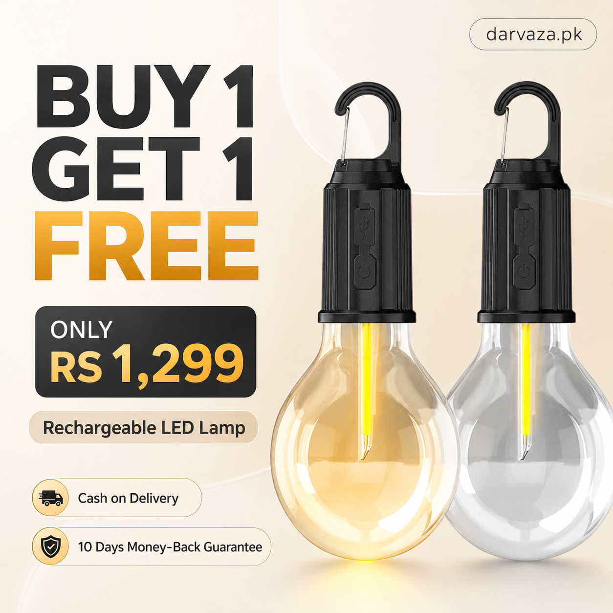 Buy 1 Get 1 Free Offer LED Lamp Bulb with Clip Hook Rechargeable Waterproof