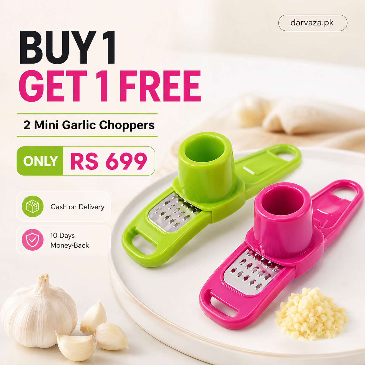 2 Mini Garlic Choppers with Hand Press Cap
