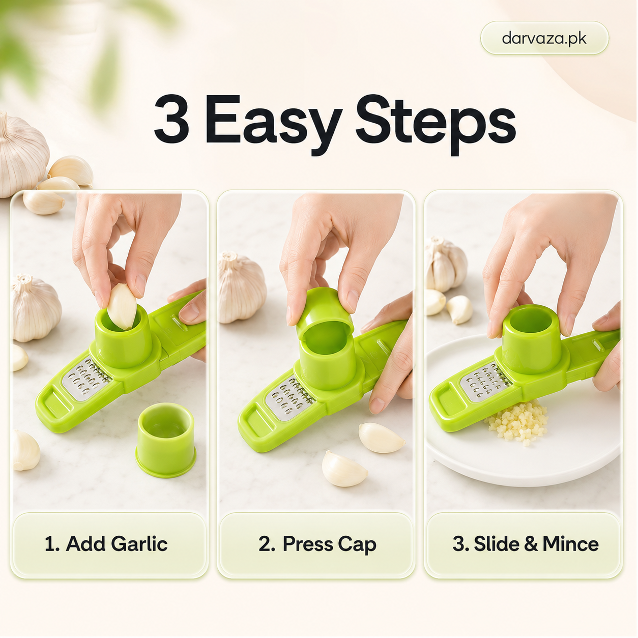 2 Mini Garlic Choppers with Hand Press Cap