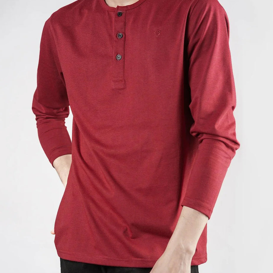Maroon Henley Full Sleeves