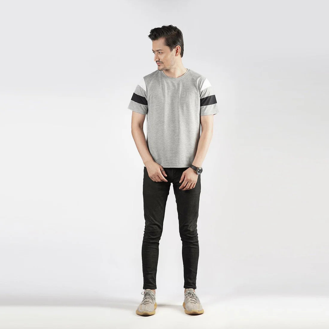 Grey Panel Sleeve T-Shirt