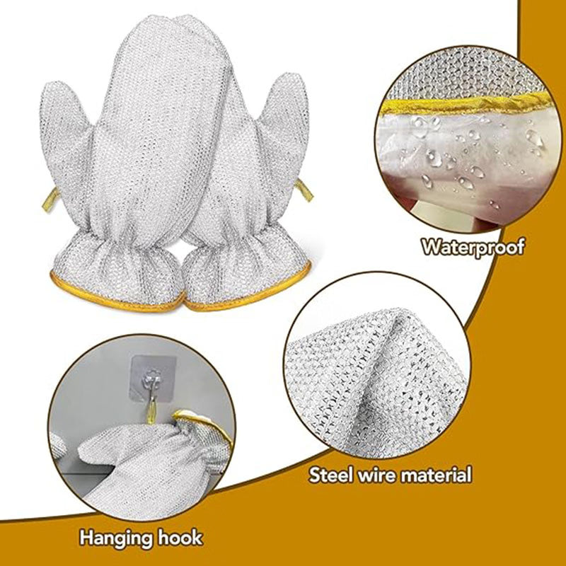 2 Pcs Reusable Steel Wire Dishwashing Gloves