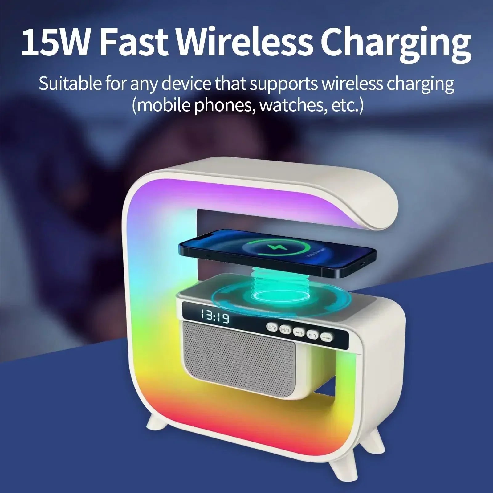 Atmosphere RGB G Lamp with Hi Fi Bluetooth Speaker and Wireless Charger for Home Decor