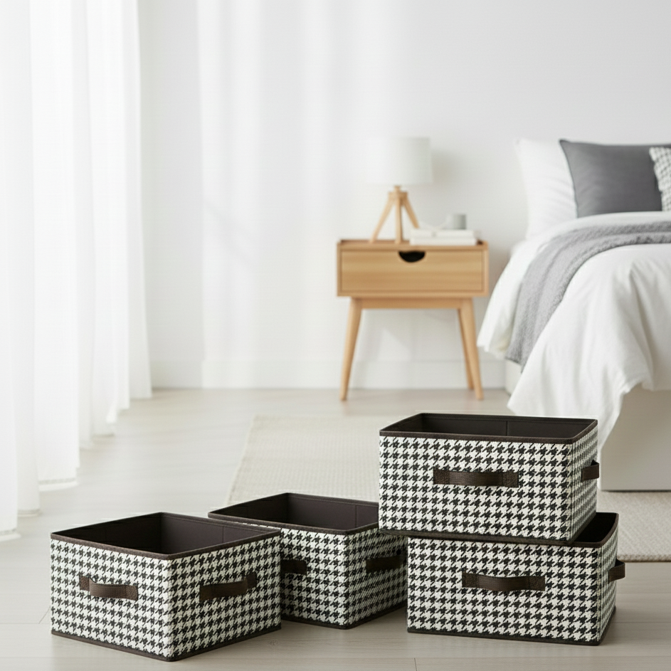 Checkered Storage Cubes - Houndstooth Premium Washable Foldable Storage Box – Large Capacity Organizer